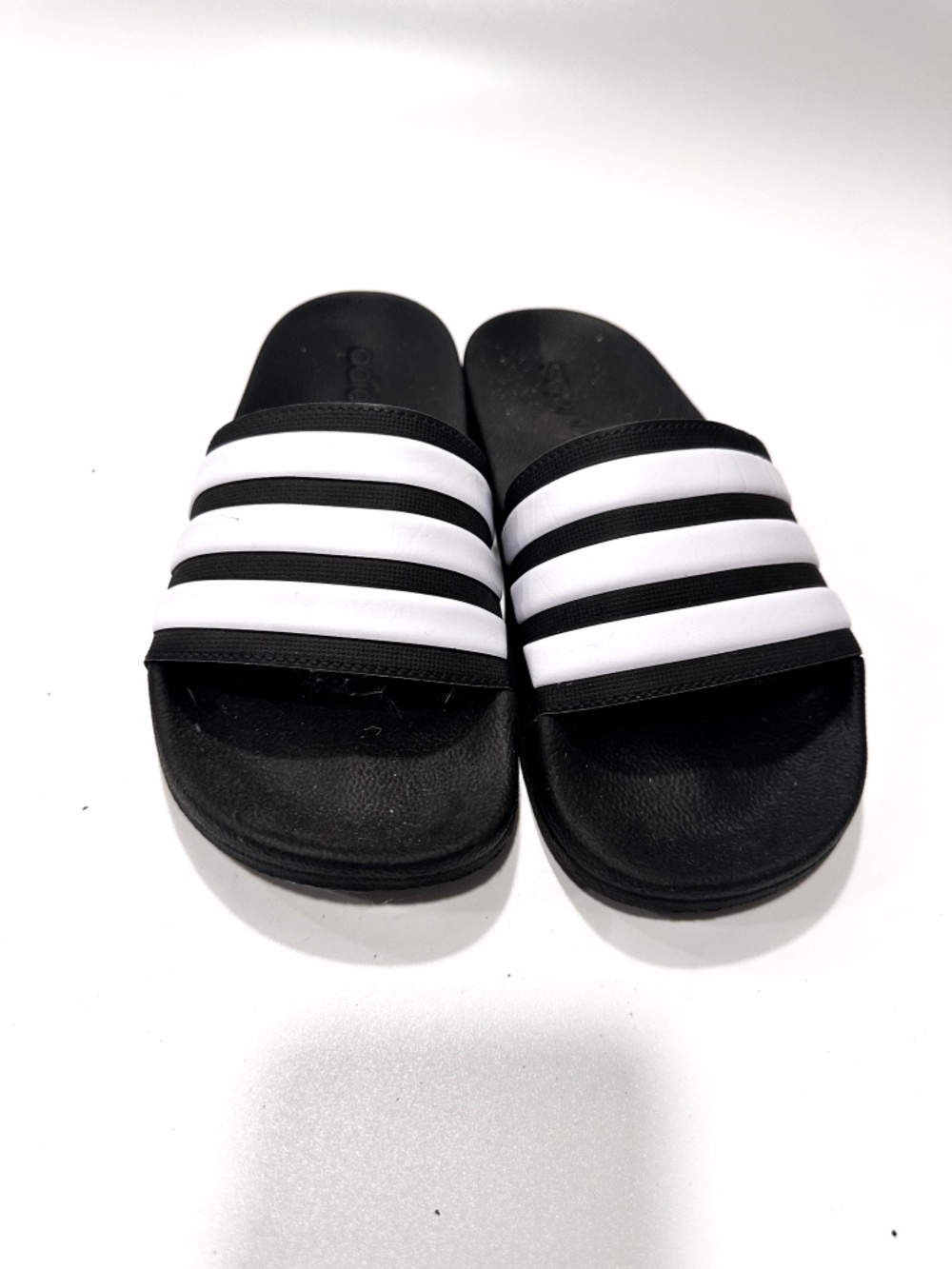 Adidas Black Slides Mens Size 6 EUC Rubber  Black & White Stripes